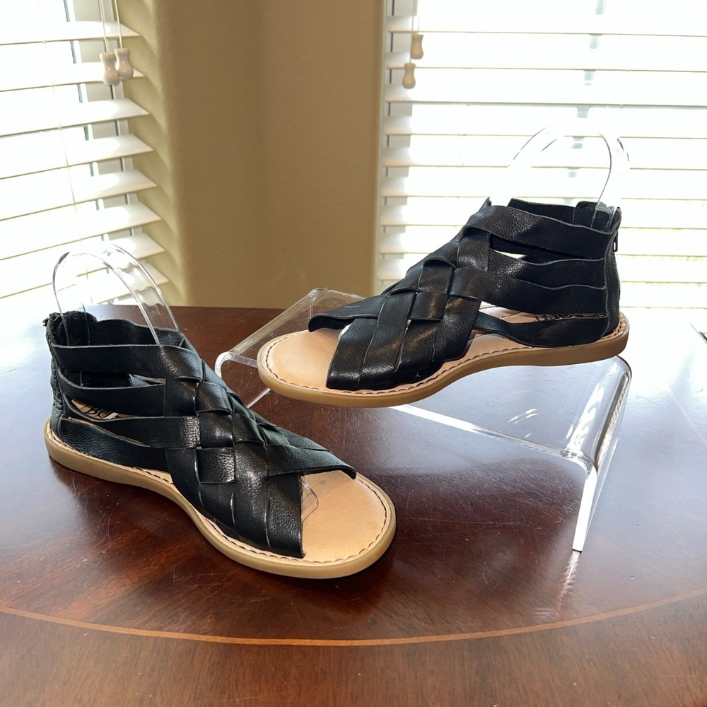 Born IWA Woven Leather Black Sandals Shoes Sz 7M Boho Beachy Resortwear Granola - Picture 6 of 15